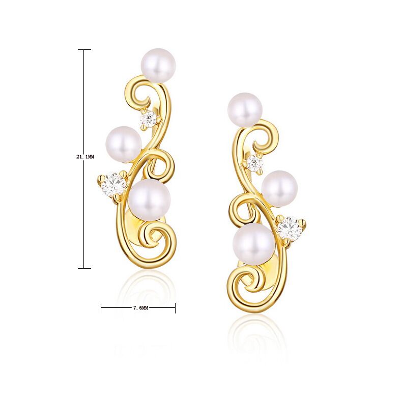 Cubic Zirconium S925 Sterling Silver Pearl Earrings with 9k Yellow Gold Plating